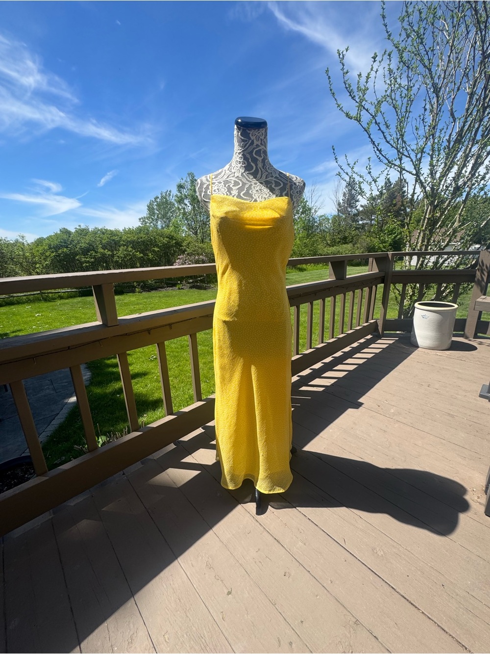 Urban Outfitters Yellow Dot Chiffon Cowl Neck Midi Slip Dress